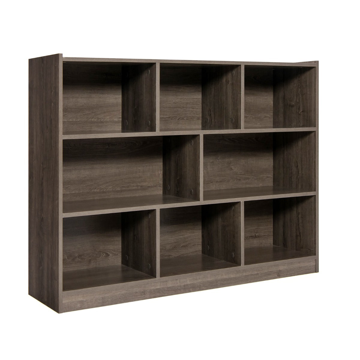 3-Tier Open Bookshelf Storage Cabinet with 8 Cubies-Grey