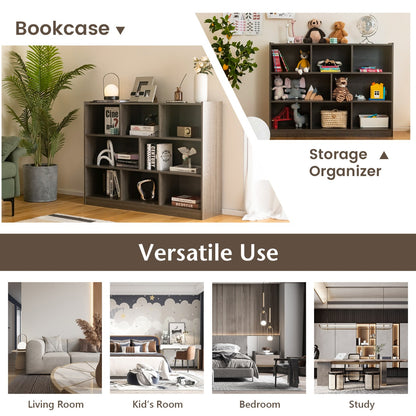 3-Tier Open Bookshelf Storage Cabinet with 8 Cubies-Grey