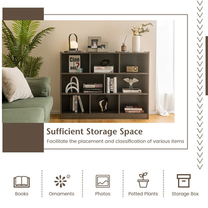 3-Tier Open Bookshelf Storage Cabinet with 8 Cubies-Grey