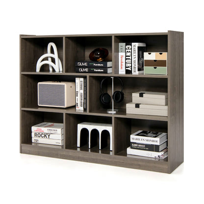 3-Tier Open Bookshelf Storage Cabinet with 8 Cubies-Grey