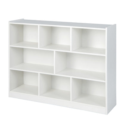 3-Tier Open Bookshelf Storage Cabinet with 8 Cubies-White