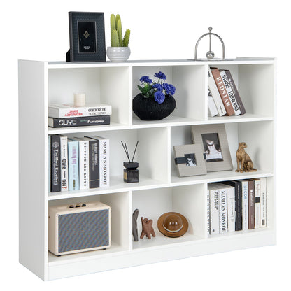 3-Tier Open Bookshelf Storage Cabinet with 8 Cubies-White
