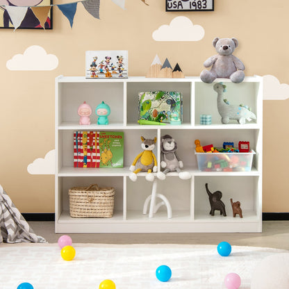 3-Tier Open Bookshelf Storage Cabinet with 8 Cubies-White