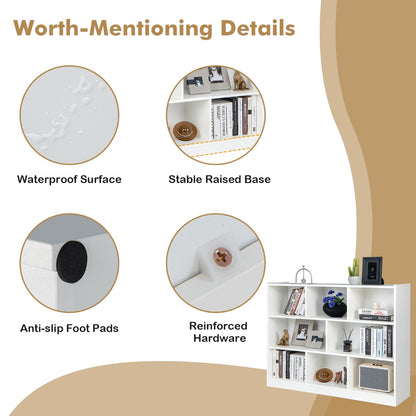 3-Tier Open Bookshelf Storage Cabinet with 8 Cubies-White