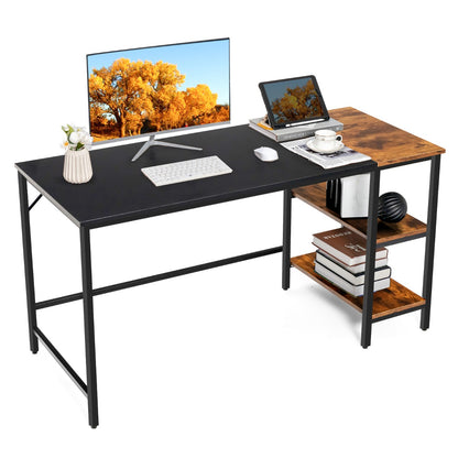 140CM Computer Desk with 2-tier Storage Shelves &amp; Steel Frame-Black