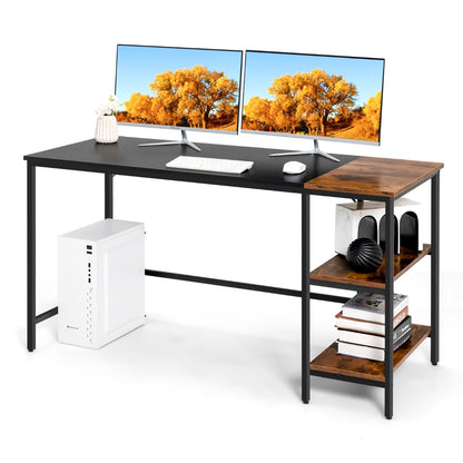 140CM Computer Desk with 2-tier Storage Shelves &amp; Steel Frame-Black