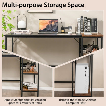 140CM Computer Desk with 2-tier Storage Shelves &amp; Steel Frame-Black