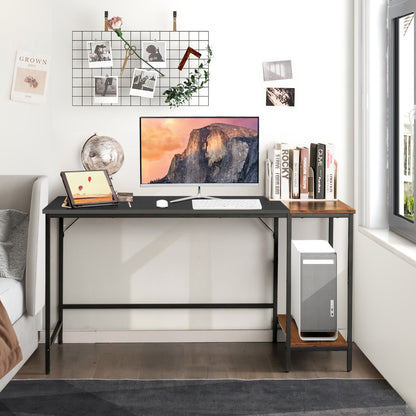 140CM Computer Desk with 2-tier Storage Shelves &amp; Steel Frame-Black