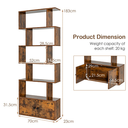 Costway S-Shaped Bookshelf with Storage Cabiet for Living Room Brown