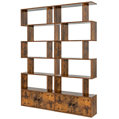 Costway S-Shaped Bookshelf with Storage Cabiet for Living Room Brown