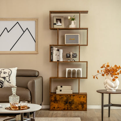 Costway S-Shaped Bookshelf with Storage Cabiet for Living Room Brown