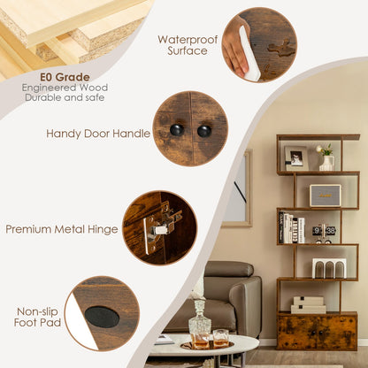 Costway S-Shaped Bookshelf with Storage Cabiet for Living Room Brown
