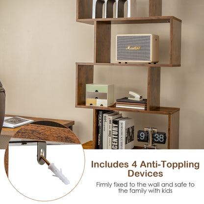Costway S-Shaped Bookshelf with Storage Cabiet for Living Room Brown