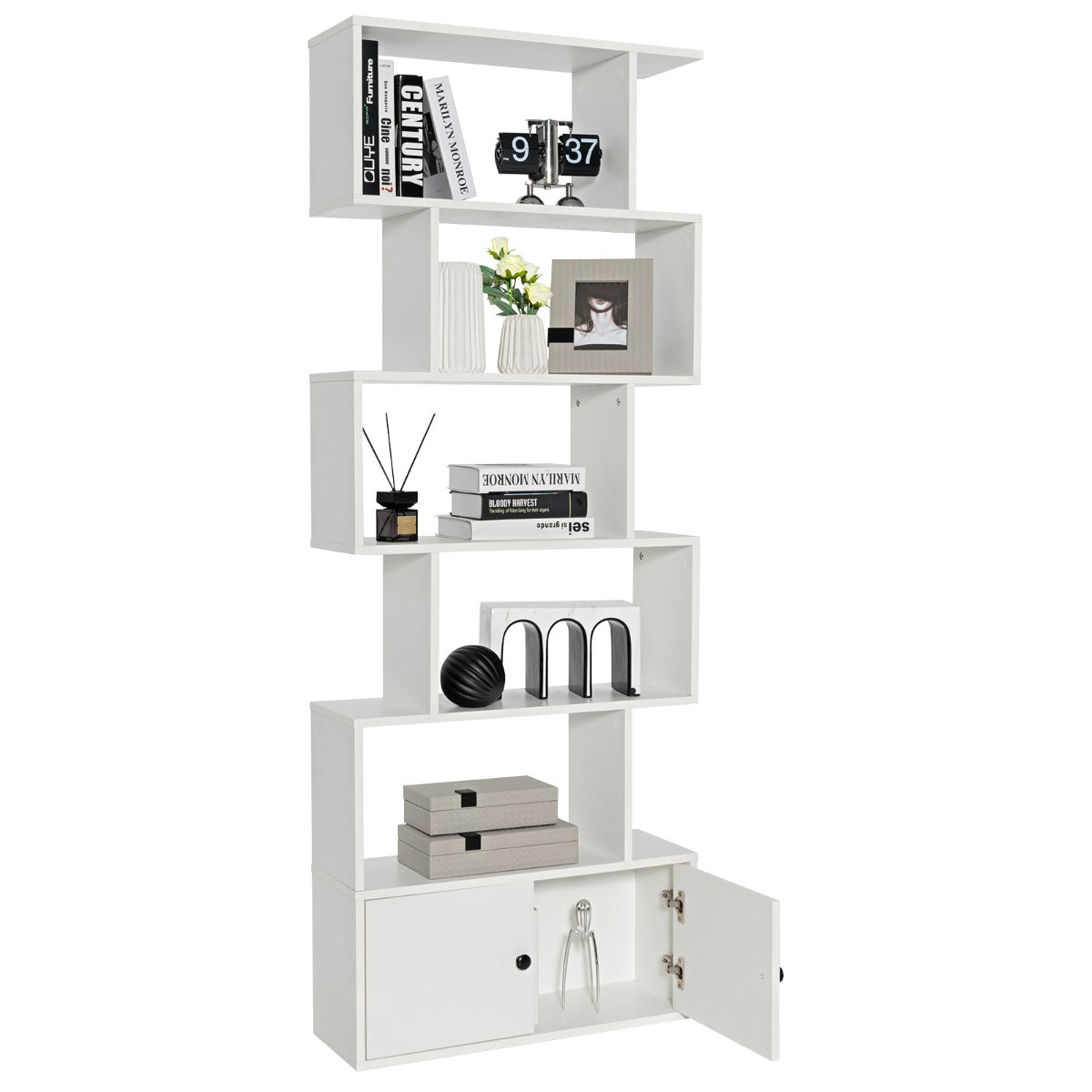 Distinctive S-shaped design serves as both functional storage furniture and an artistic decoration