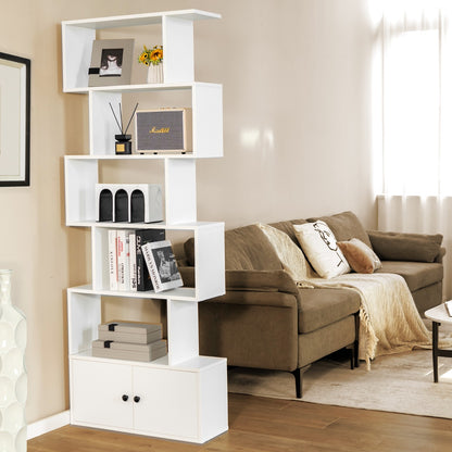 Costway S-Shaped Bookshelf with Storage Cabiet for Living Room White