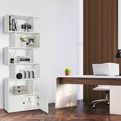 Costway S-Shaped Bookshelf with Storage Cabiet for Living Room White