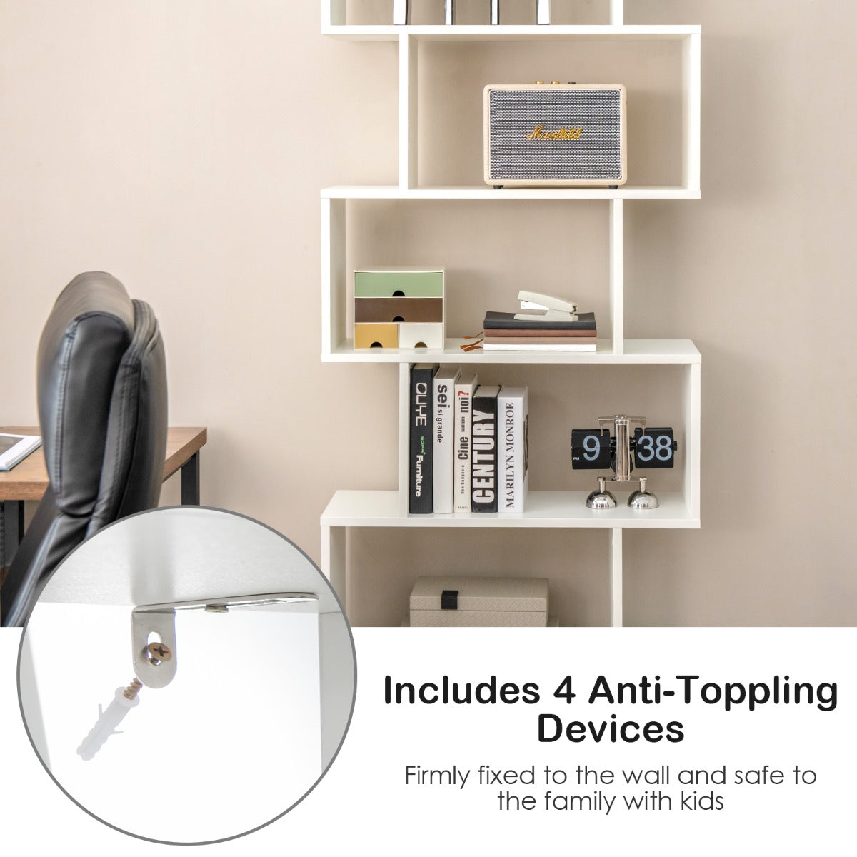 Distinctive S-shaped design serves as both functional storage furniture and an artistic decoration