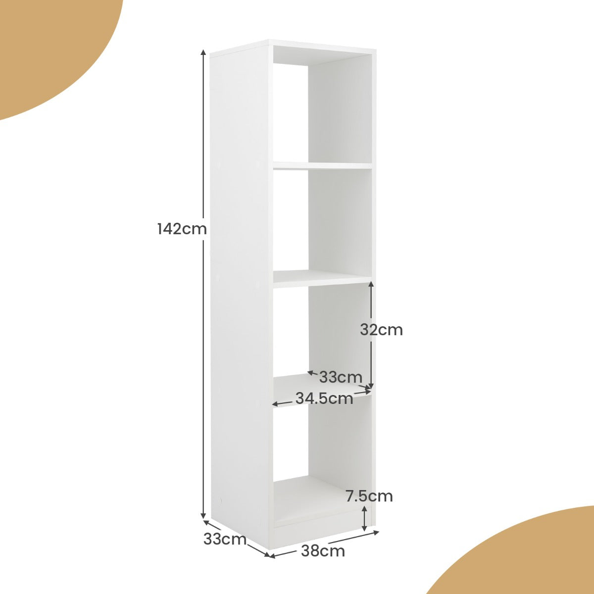 5-Tier Freestanding Bookshelf with 4 Open Cubes for Living Room