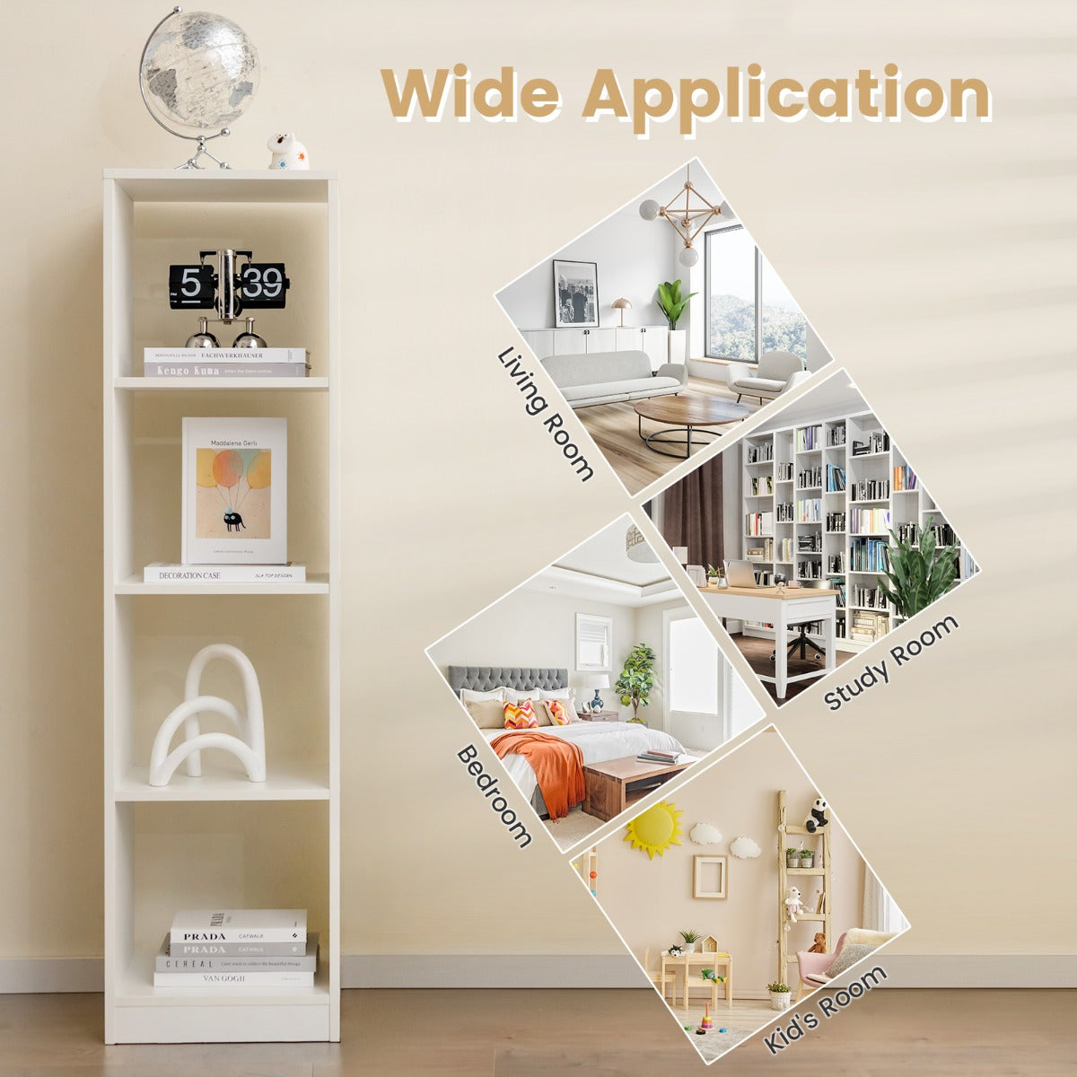 5-Tier Freestanding Bookshelf with 4 Open Cubes for Living Room