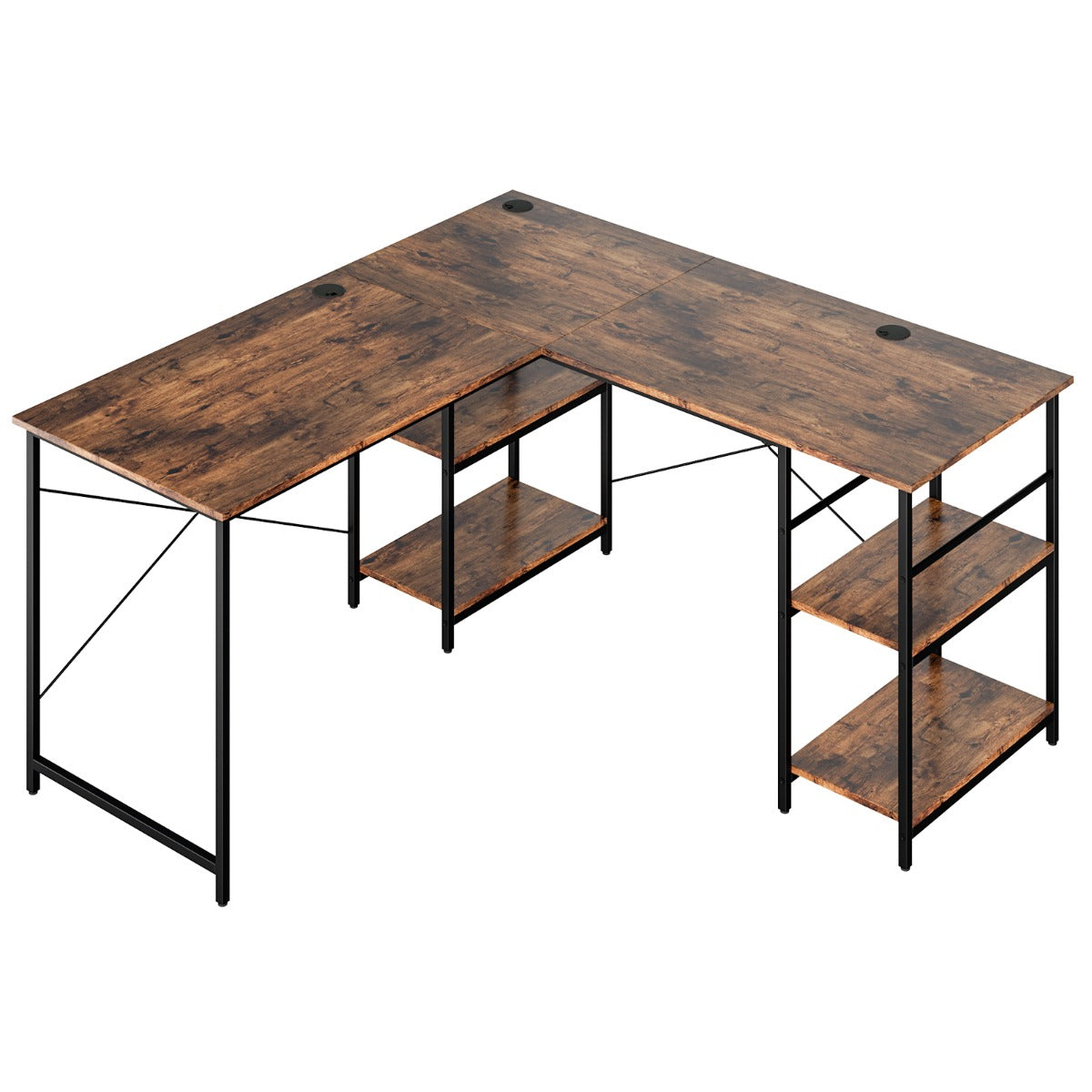 151CM Convertible L-shaped Computer Desk with 4 Storage Shelves for Home Office-Brown