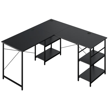 151CM Convertible L-shaped Computer Desk with 4 Storage Shelves for Home Office-Black