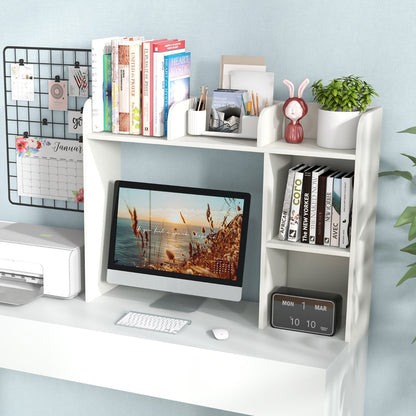 3-Tier Desk Bookshelf with 4 Shelves &amp; Open Back Compartment-White