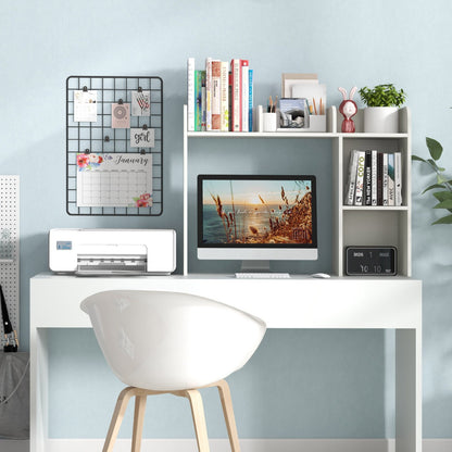 3-Tier Desk Bookshelf with 4 Shelves &amp; Open Back Compartment-White