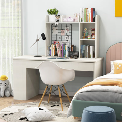 3-Tier Desk Bookshelf with 4 Shelves &amp; Open Back Compartment-White
