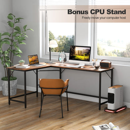 L-Shaped Desk with CPU Stand &amp; Heavy-duty Metal Frame-Coffee