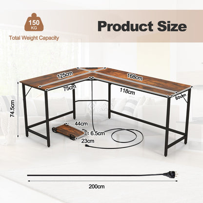 L-Shaped Desk with CPU Stand &amp; Heavy-duty Metal Frame-Coffee