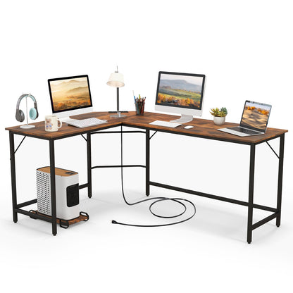 L-Shaped Desk with CPU Stand &amp; Heavy-duty Metal Frame-Coffee