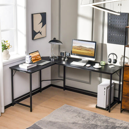 L-Shaped Desk with CPU Stand &amp; Heavy-duty Metal Frame-Black