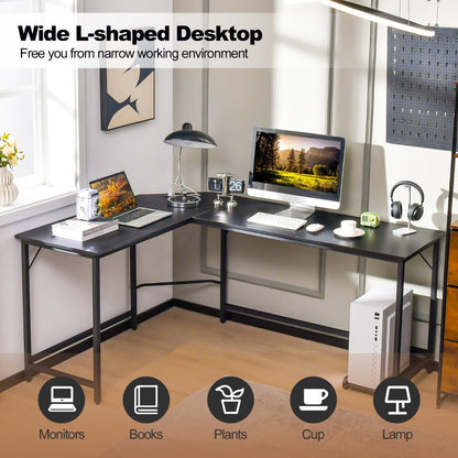 L-Shaped Desk with CPU Stand &amp; Heavy-duty Metal Frame-Black