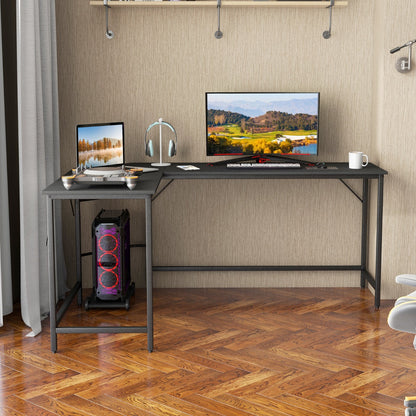 L-Shaped Desk with CPU Stand &amp; Heavy-duty Metal Frame-Black