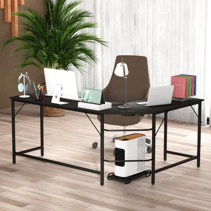 L-Shaped Desk with CPU Stand &amp; Heavy-duty Metal Frame-Black