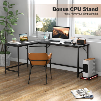 L-Shaped Desk with CPU Stand &amp; Heavy-duty Metal Frame-Black