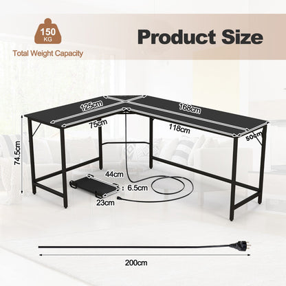 L-Shaped Desk with CPU Stand &amp; Heavy-duty Metal Frame-Black