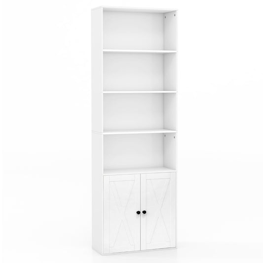 Costway 180cm Farmhouse Bookcase with Doors & 6 Shelves & 2-Door Cabinet