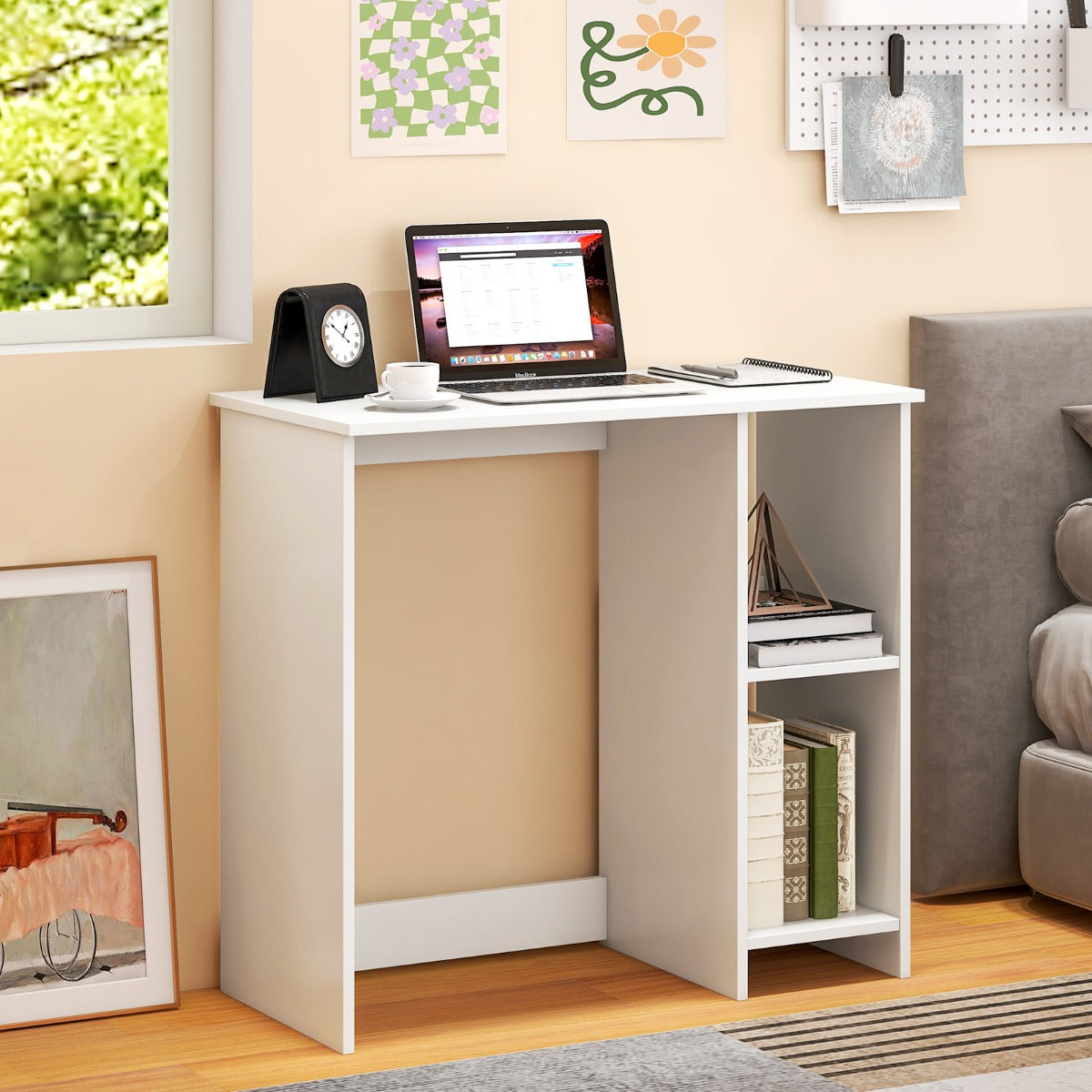 Home Office Desk with 2 Compartments for Small Space