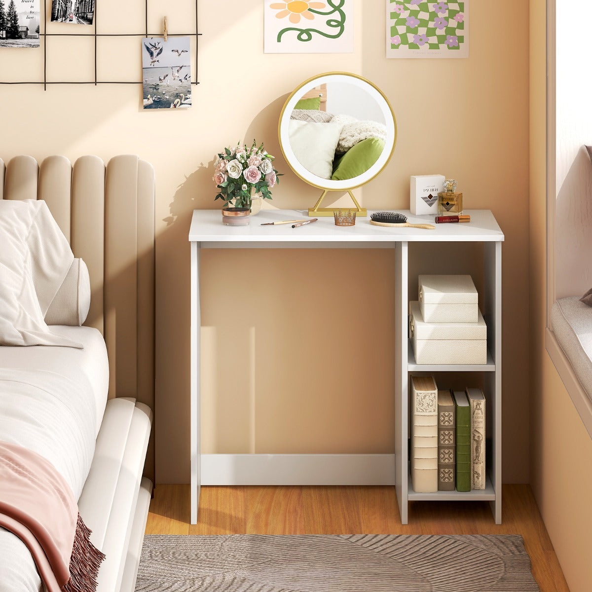 Home Office Desk with 2 Compartments for Small Space