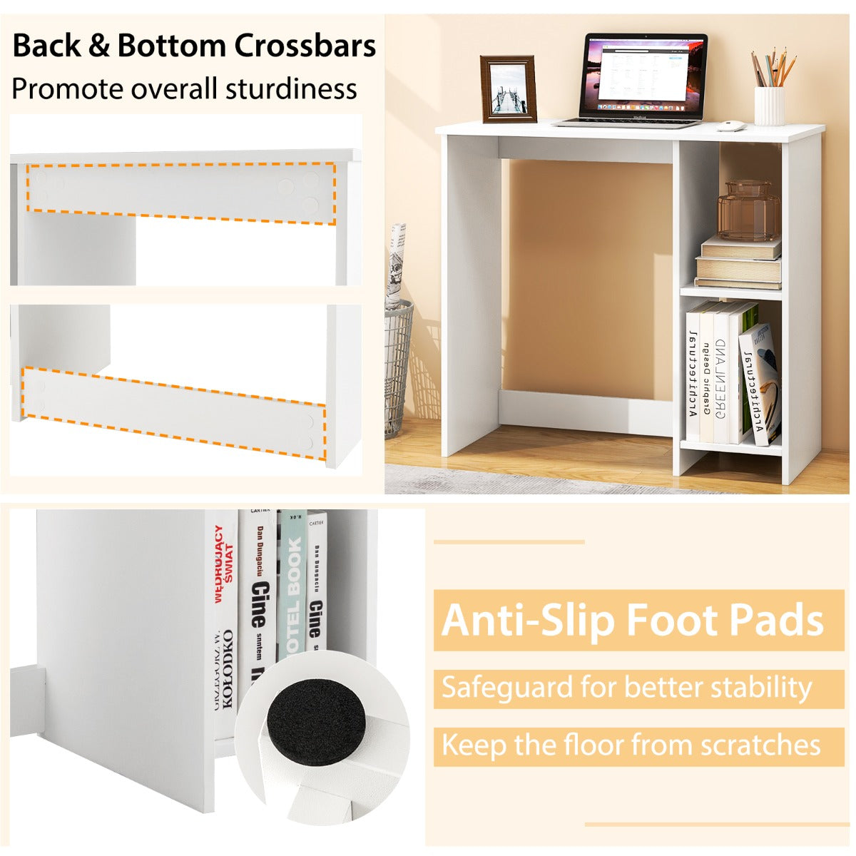 Home Office Desk with 2 Compartments for Small Space