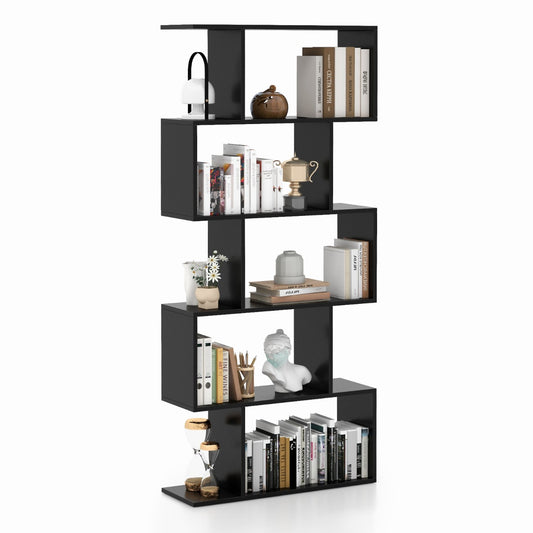 Costway Geometric S-Shaped Bookcase with Anti-Toppling Device for Living Room/ Home/ Office