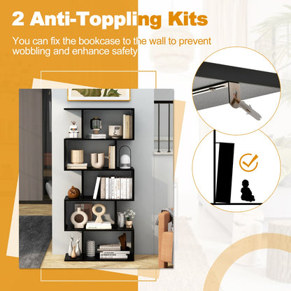 Costway Geometric S-Shaped Bookcase with Anti-Toppling Device for Living Room/ Home/ Office