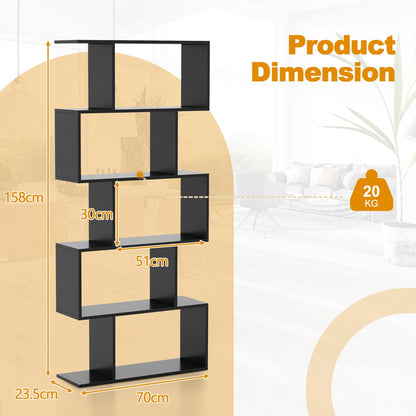 Costway Geometric S-Shaped Bookcase with Anti-Toppling Device for Living Room/ Home/ Office