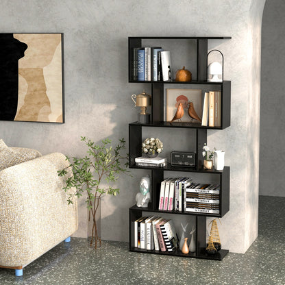 Costway Geometric S-Shaped Bookcase with Anti-Toppling Device for Living Room/ Home/ Office