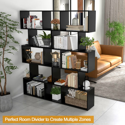 Costway Geometric S-Shaped Bookcase with Anti-Toppling Device for Living Room/ Home/ Office