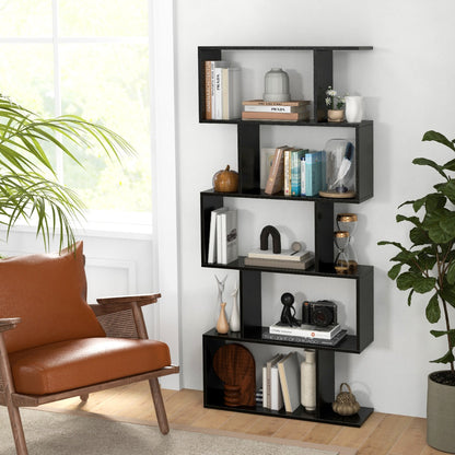 Costway Geometric S-Shaped Bookcase with Anti-Toppling Device for Living Room/ Home/ Office