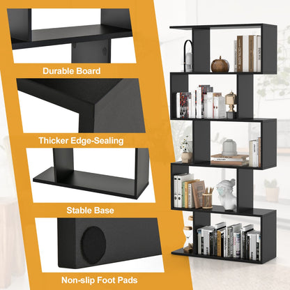 Costway Geometric S-Shaped Bookcase with Anti-Toppling Device for Living Room/ Home/ Office