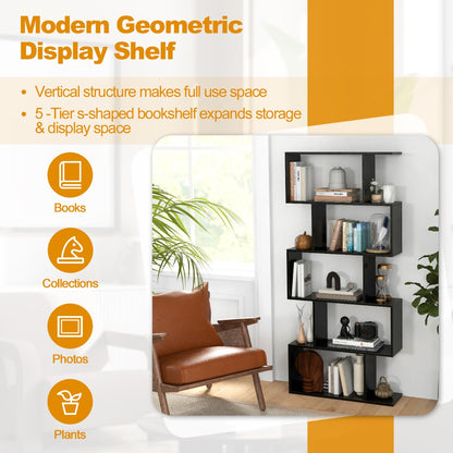 Costway Geometric S-Shaped Bookcase with Anti-Toppling Device for Living Room/ Home/ Office