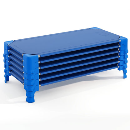 6-Pack Stackable Children Nap Time Space-Saving Daycare Cots-Blue